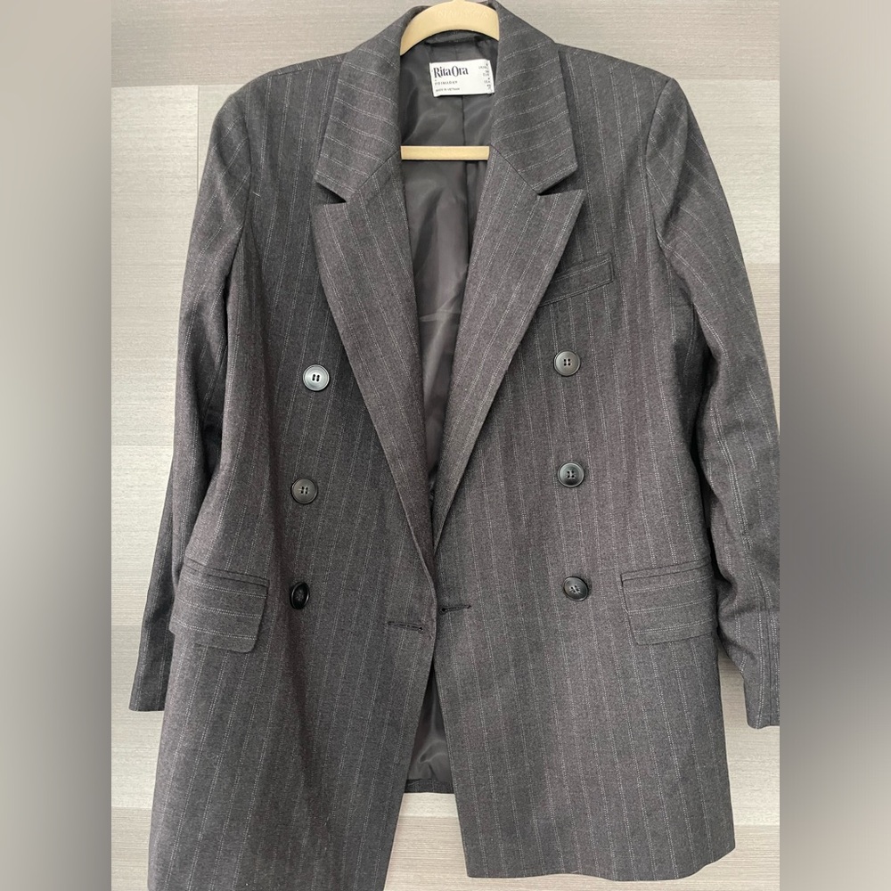 RITA ORA for Primark, Grey pinstripe oversized blazer, size 4